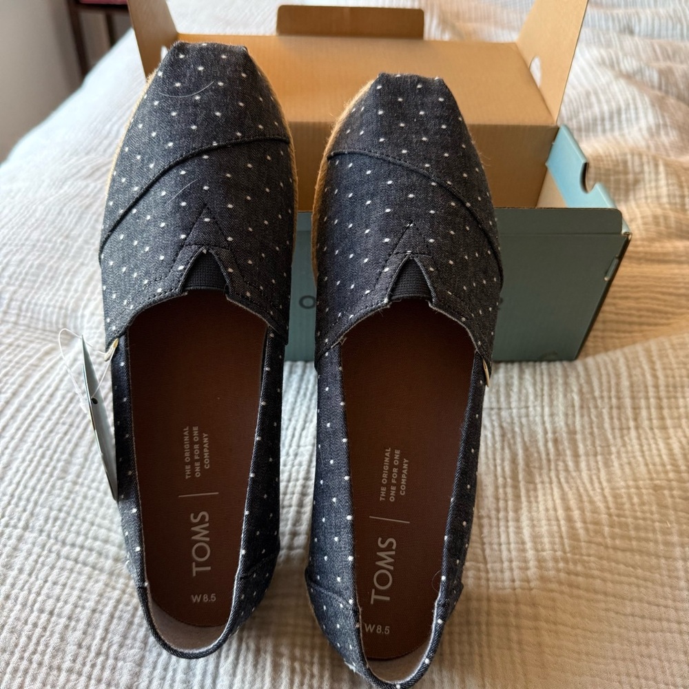 TOMS Women's Denim White Dots Slip-On Shoes